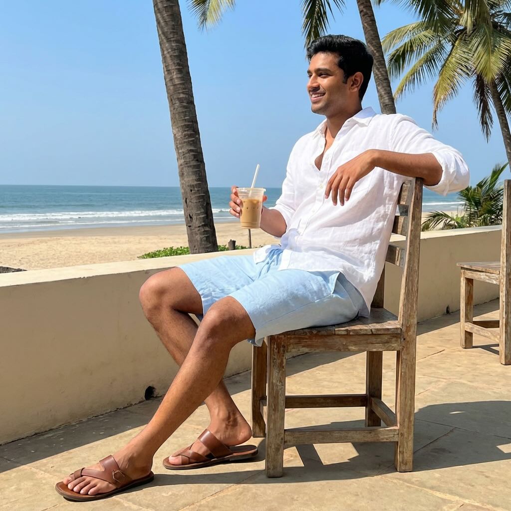 Linen Classic Shorts for Men- Cool Blue
