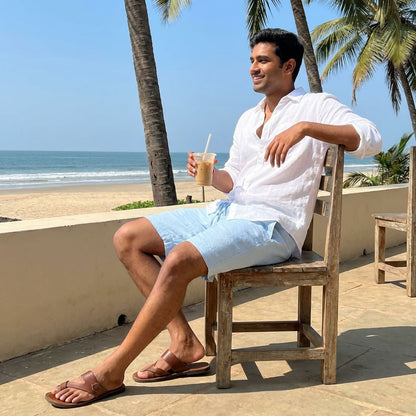 Linen Classic Shorts for Men- Cool Blue