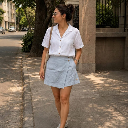 Linen Skorts for Women with Pockets- Sky Blue