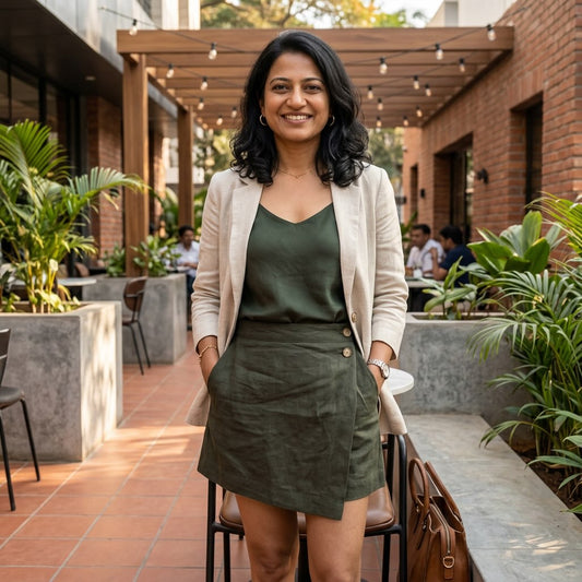 Linen Skorts for Women with Pockets- Olive