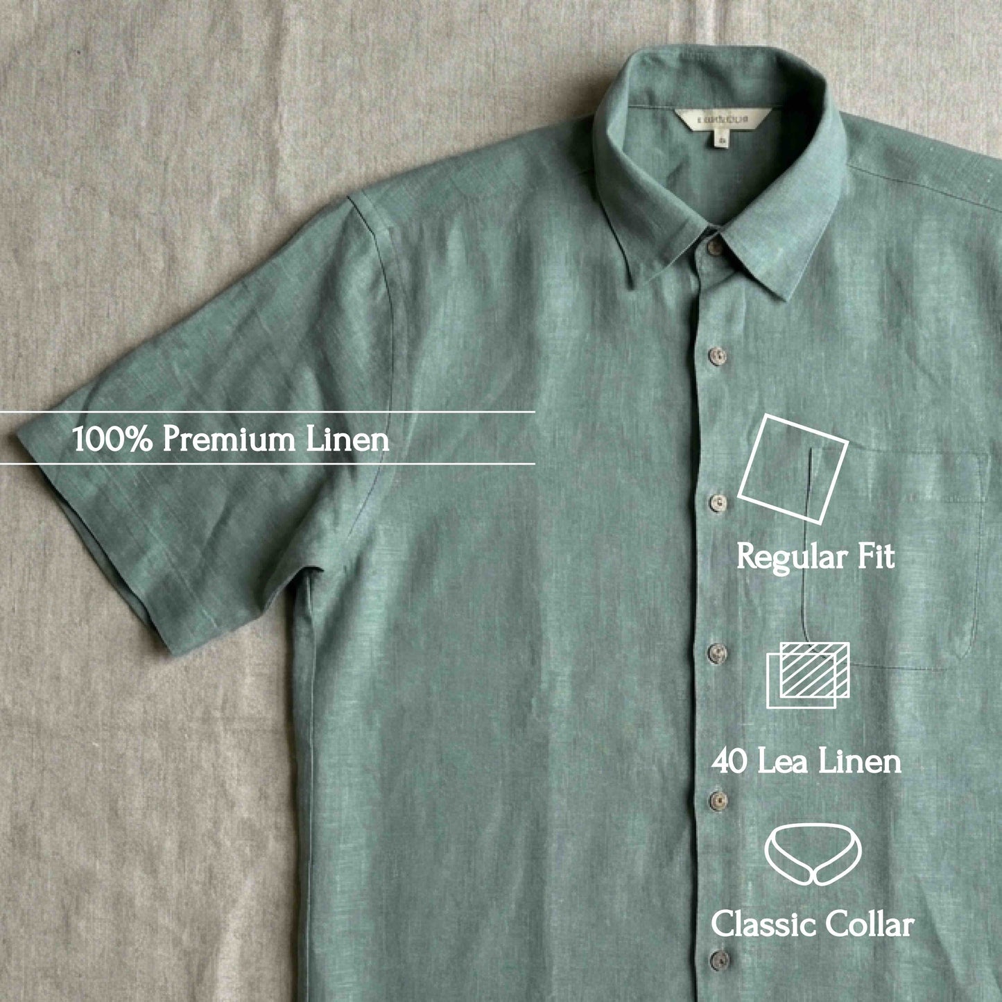 Linen Half-Sleeve Regular Collar Shirt for Men- Sage