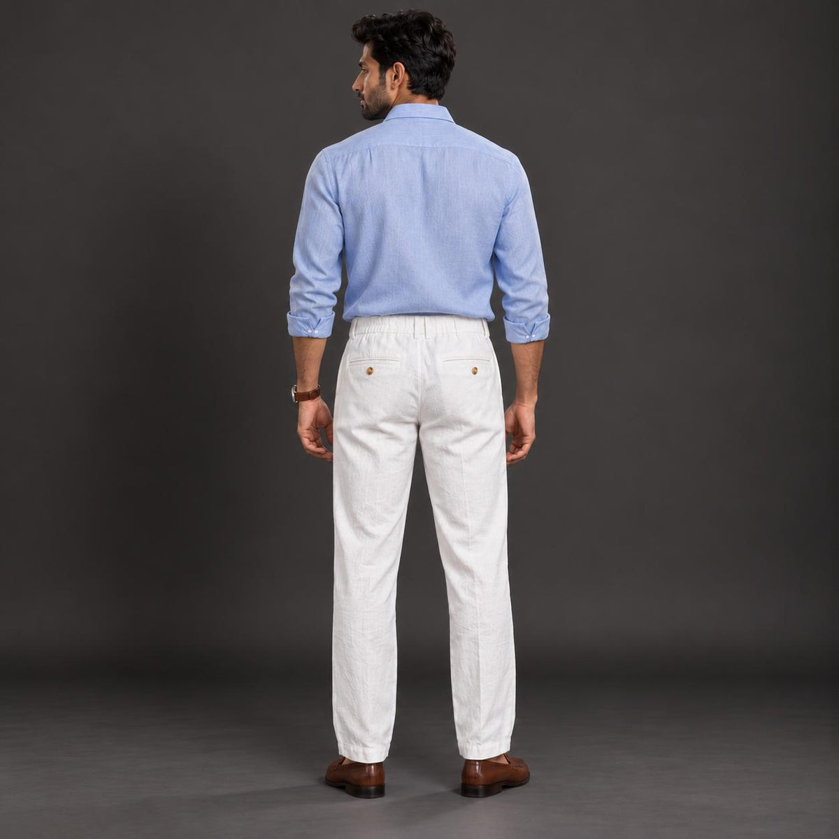 100% Pure Linen Chinos for Men - White