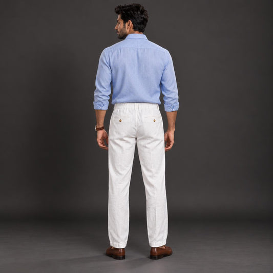 100% Pure Linen Chinos for Men - White