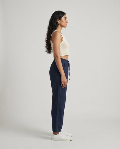 Relaxed fit Pants- 100% Premium Linen - Women - Navy