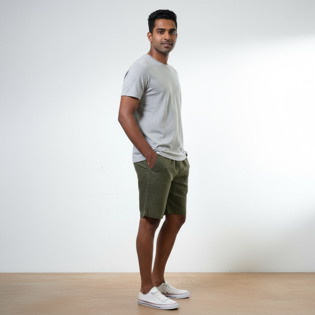 Classic Shorts- 100% Premium Linen - Men's Shorts - Olive
