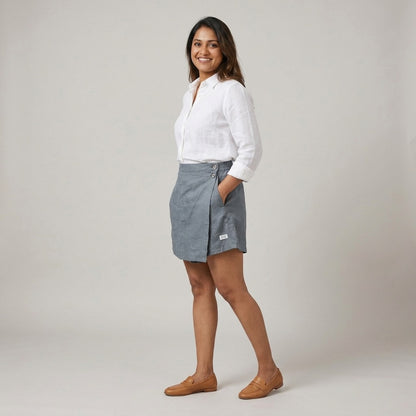 100% Pure Linen Skorts for Women with Pockets - Grey