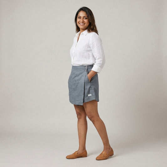 Linen Skorts for Women with pockets- Grey