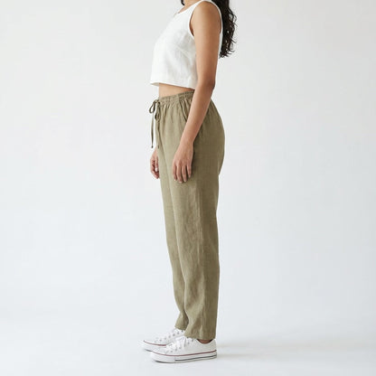 The Everyday Linen Pant – Relaxed Fit- Olive - Women