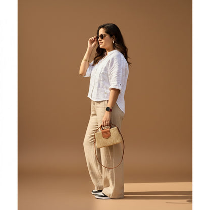 Oversize Boxy Crop Shirt - Women- 100% Premium Linen - White