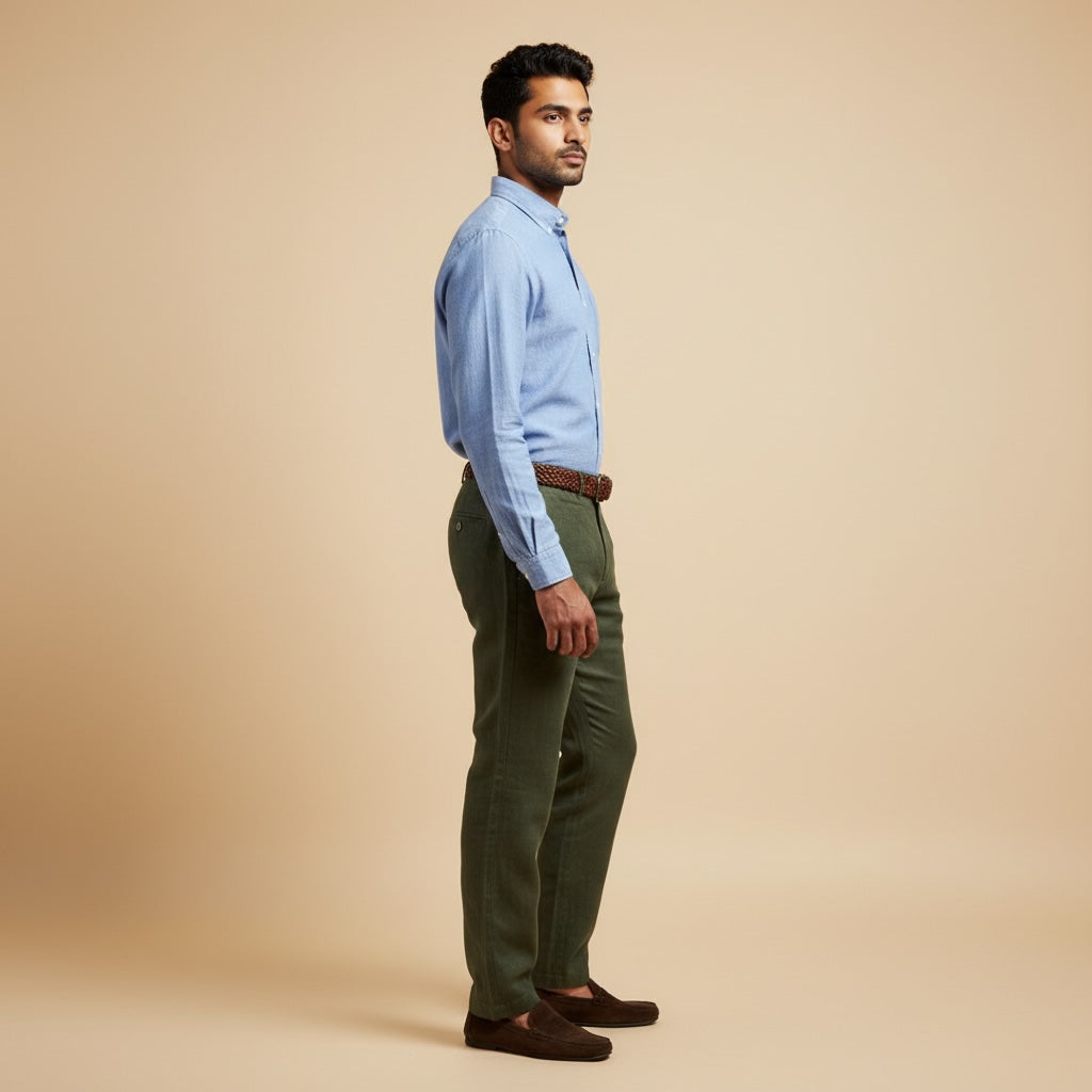 Office Chinos for Men - 100% Premium Linen - Olive