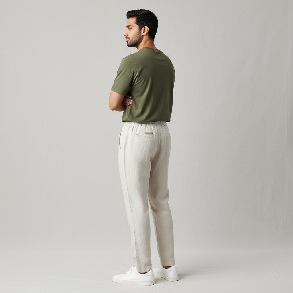 Linen Relaxed Fit Pants for Men- Beige
