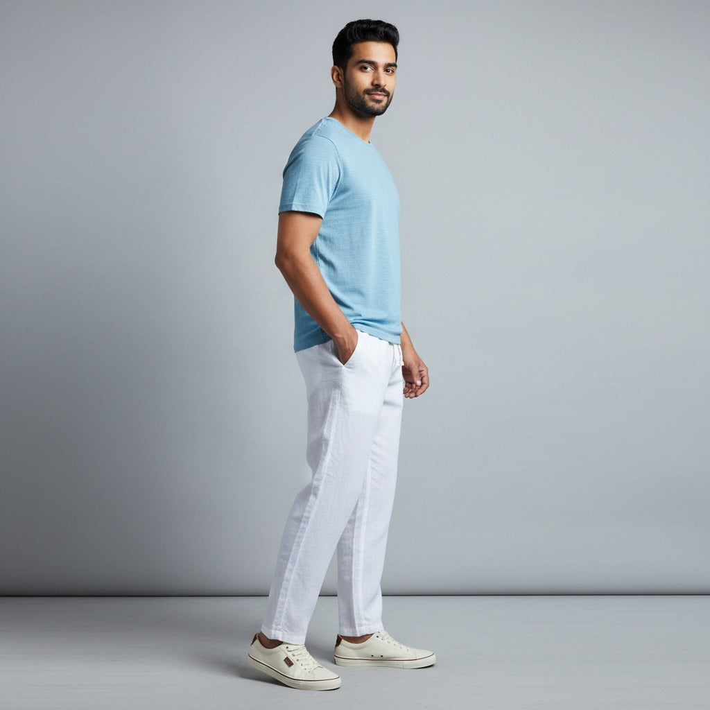 Relaxed fit pants- 100% Premium Linen - Men - White