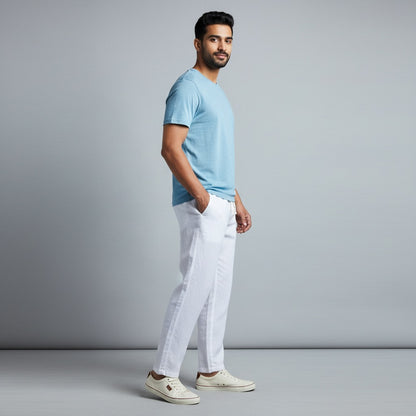 Relaxed fit pants- 100% Premium Linen - Men - White