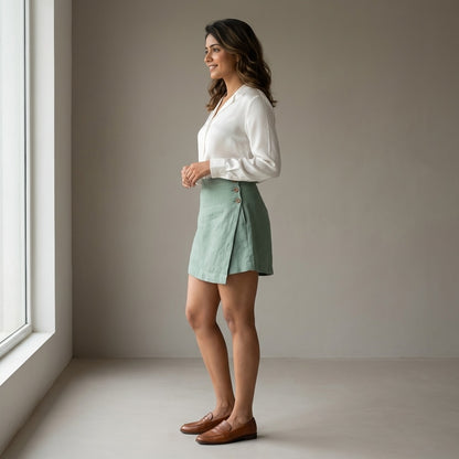 Skorts for Women - Rimore X Sara- 100% Premium Linen - Sage