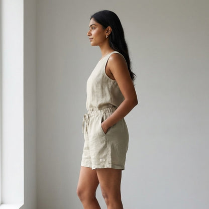 Linen Shorts for Women- Beige