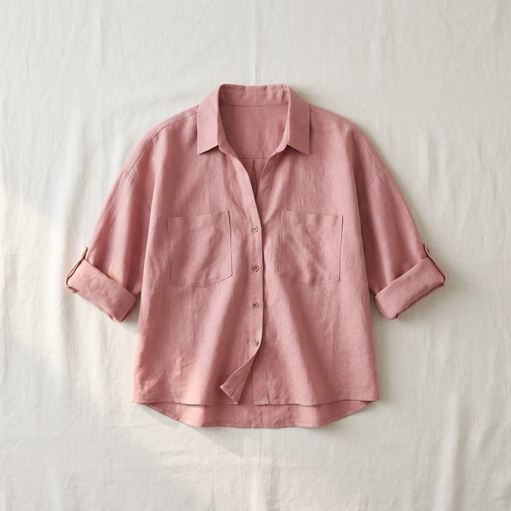 Oversized Boxy Crop Linen Shirt for Women- Rose