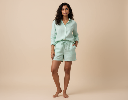 No Ride-up Shorts - 100% Premium Linen - Women - Sage