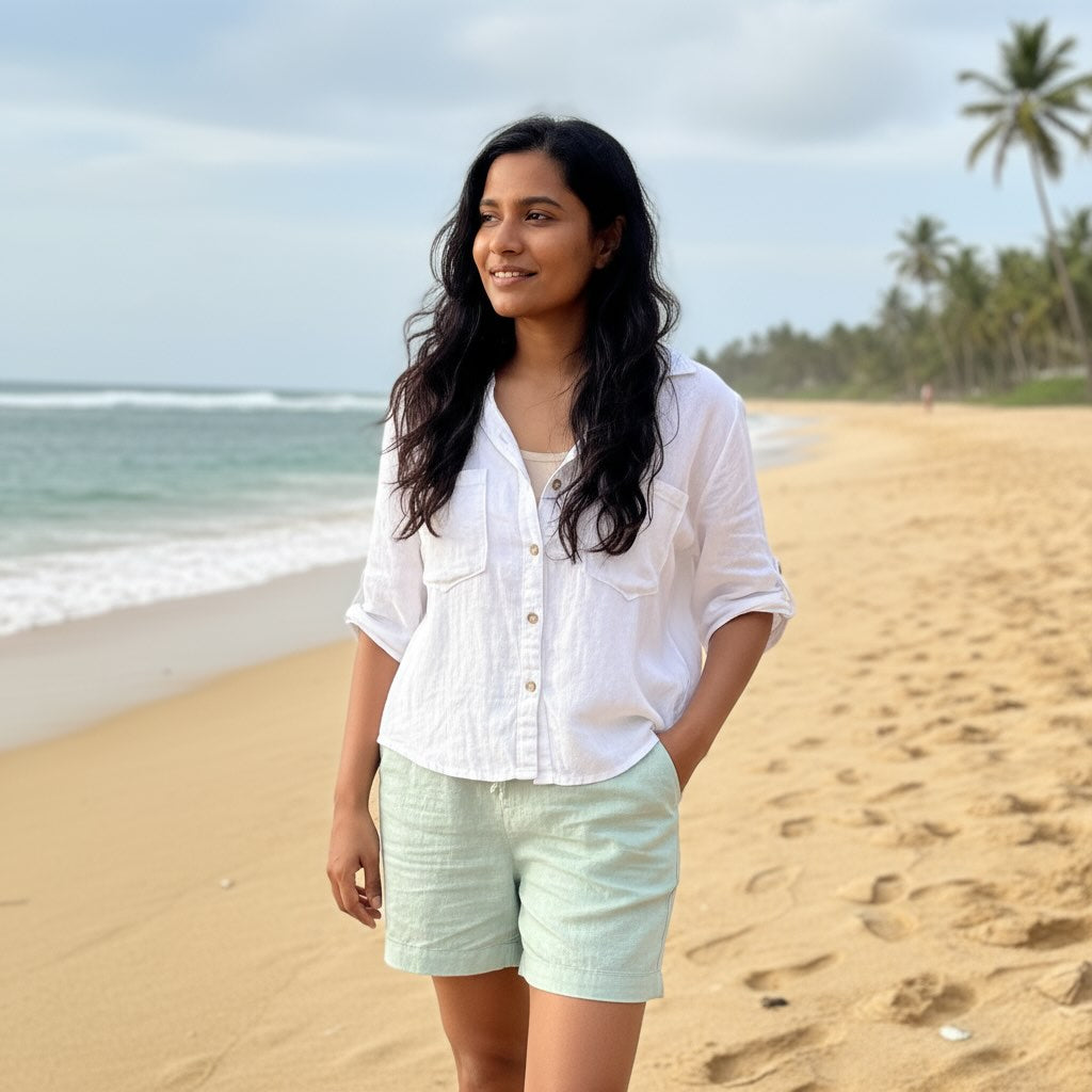 Linen Shorts for Women- Sage