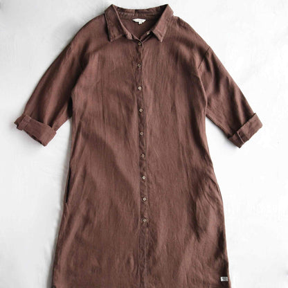 Linen Long Shirt Dress for Women- Brown