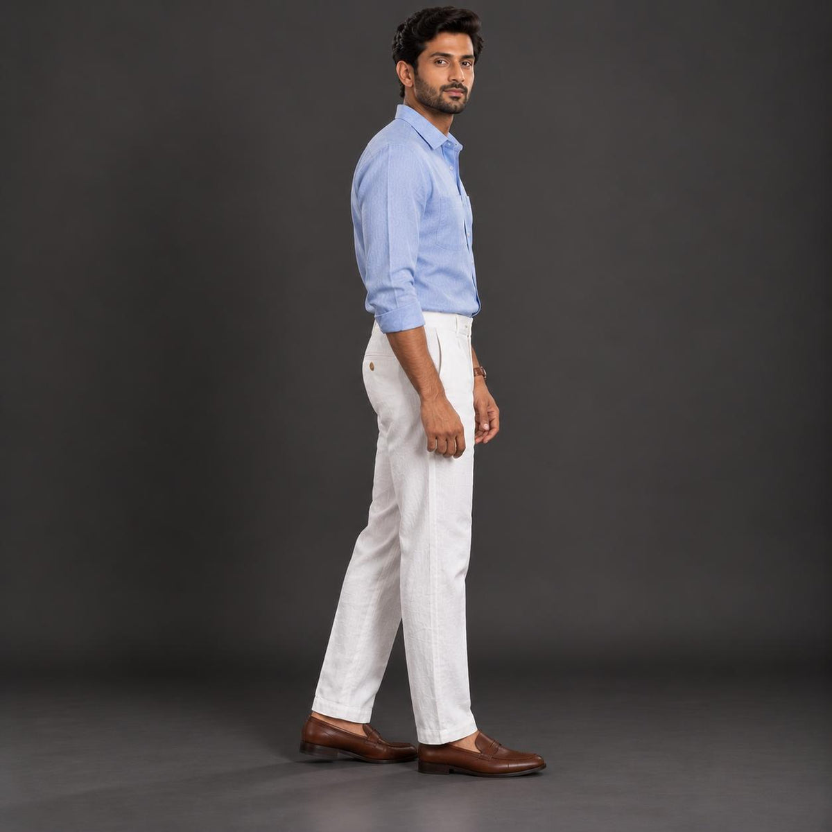 100% Pure Linen Chinos for Men - White