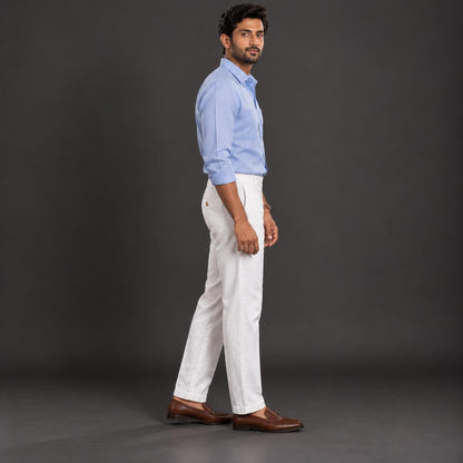100% Pure Linen Chinos for Men - White