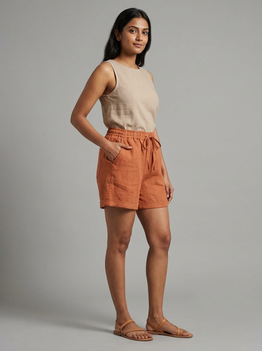 Everyday 100% Linen Shorts - Women Dusty Rust