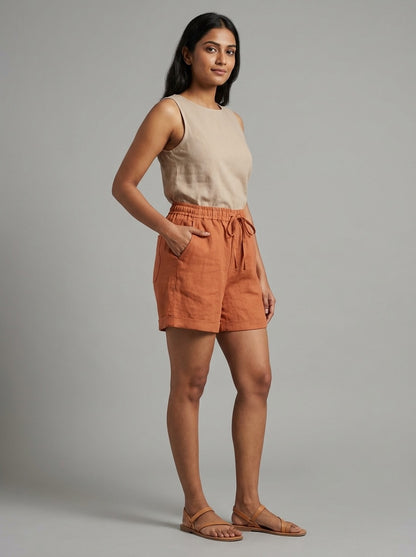 Everyday 100% Linen Shorts - Women Dusty Rust