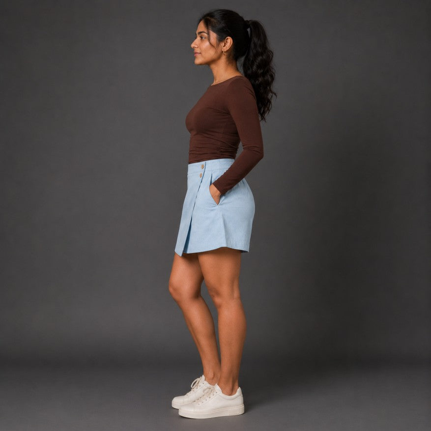 Linen Skorts for Women with Pockets- Sky Blue
