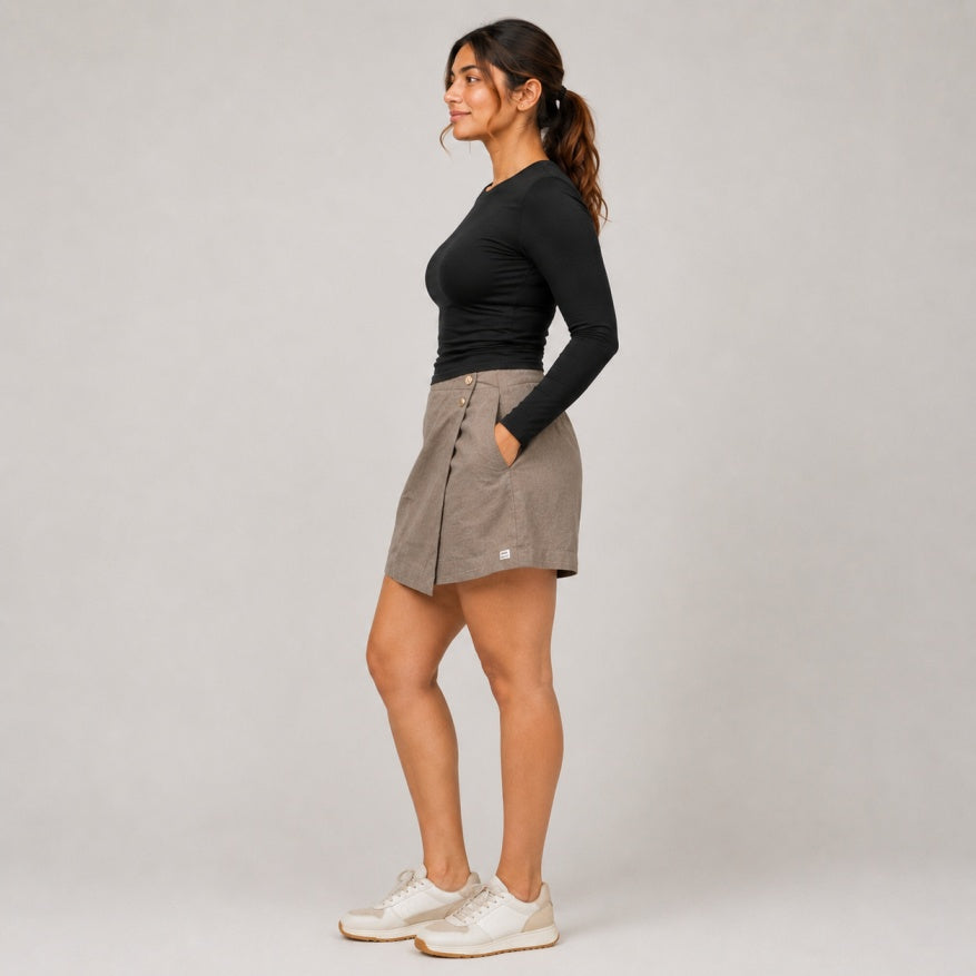 Linen Skorts for Women with Pockets- Taupe