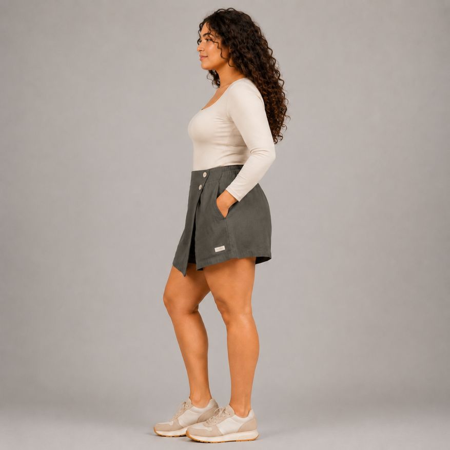 Linen Skorts for Women with Pockets- Olive