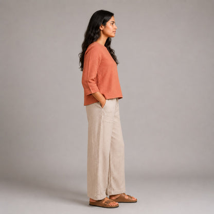 Linen Boat Neck Top for Women - Copper