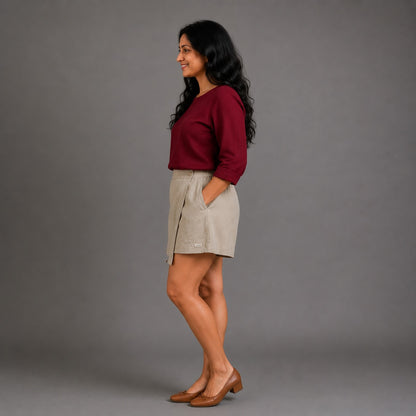 Linen Skorts for Women with pockets- Beige