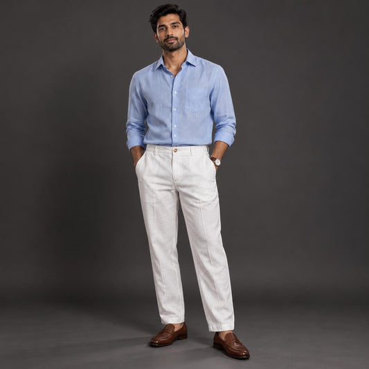 100% Pure Linen Chinos for Men - White