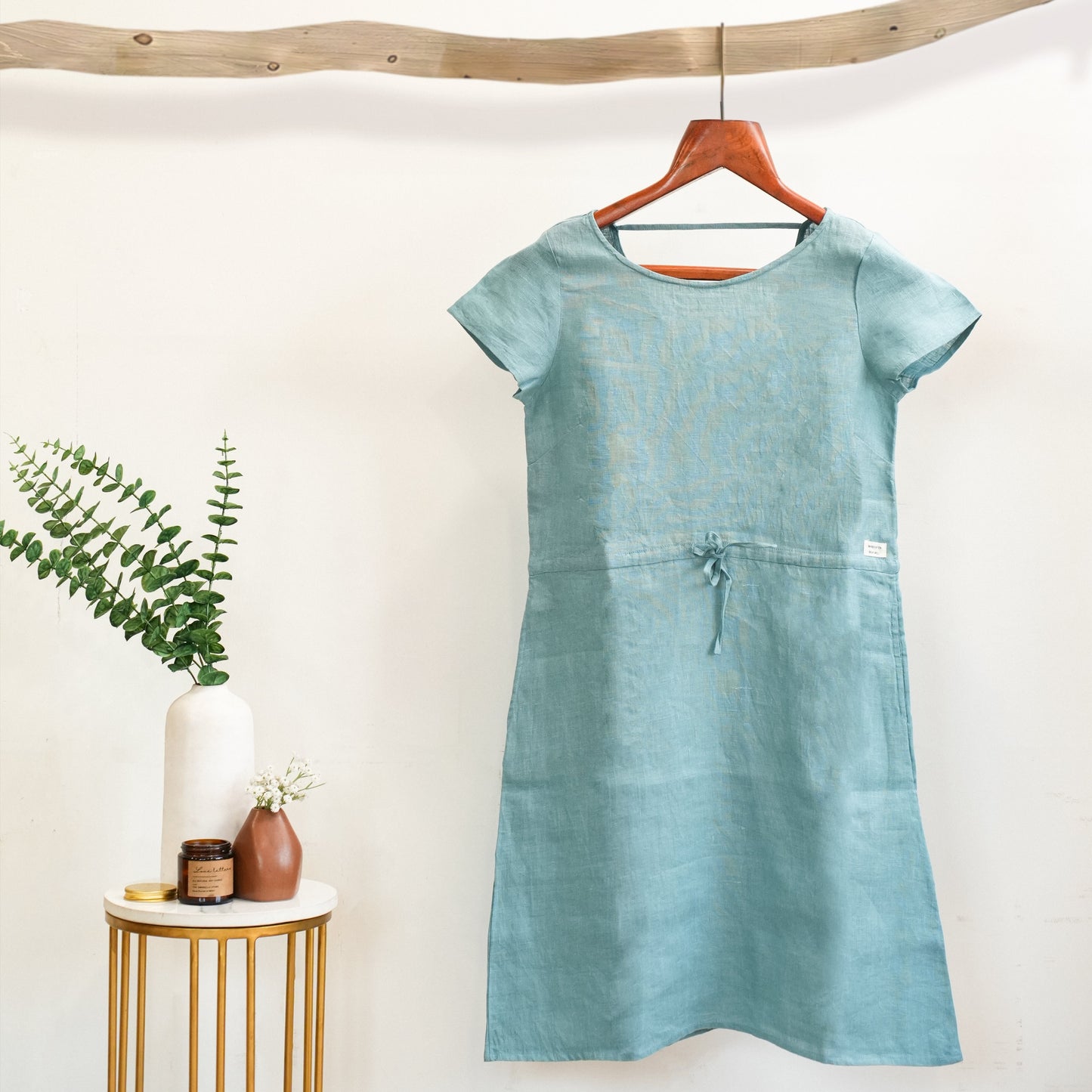 100% linen summer dress sage