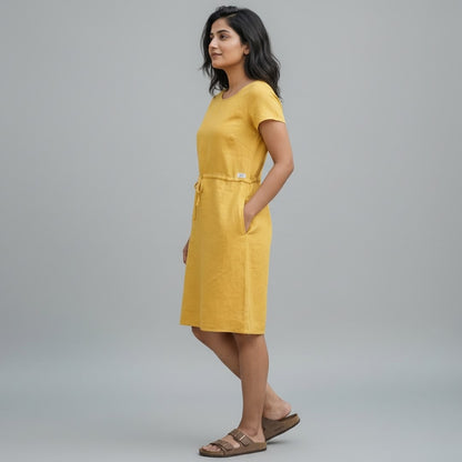 Summer Linen Dress for Women- Mustard