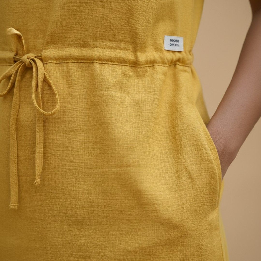 Summer Linen Dress for Women- Mustard