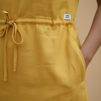 Summer Linen Dress for Women- Mustard