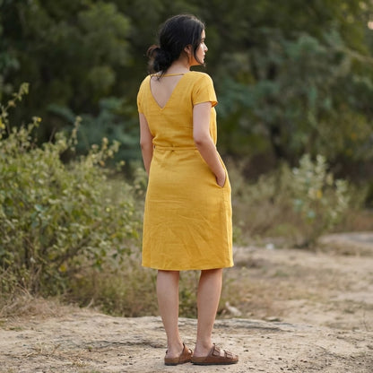 Summer Linen Dress for Women- Mustard