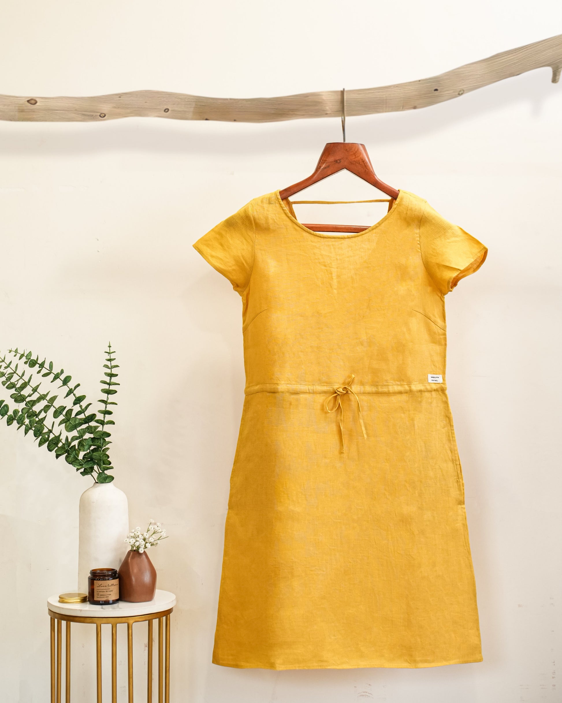 100% Linen mustard dress