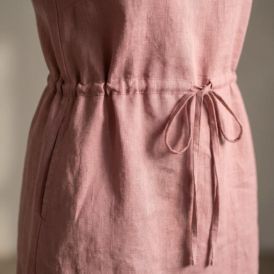 Linen Non-Transparent Summer Dress for Women- Pink
