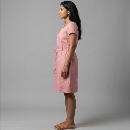 Summer Linen Dress for Women- Pink