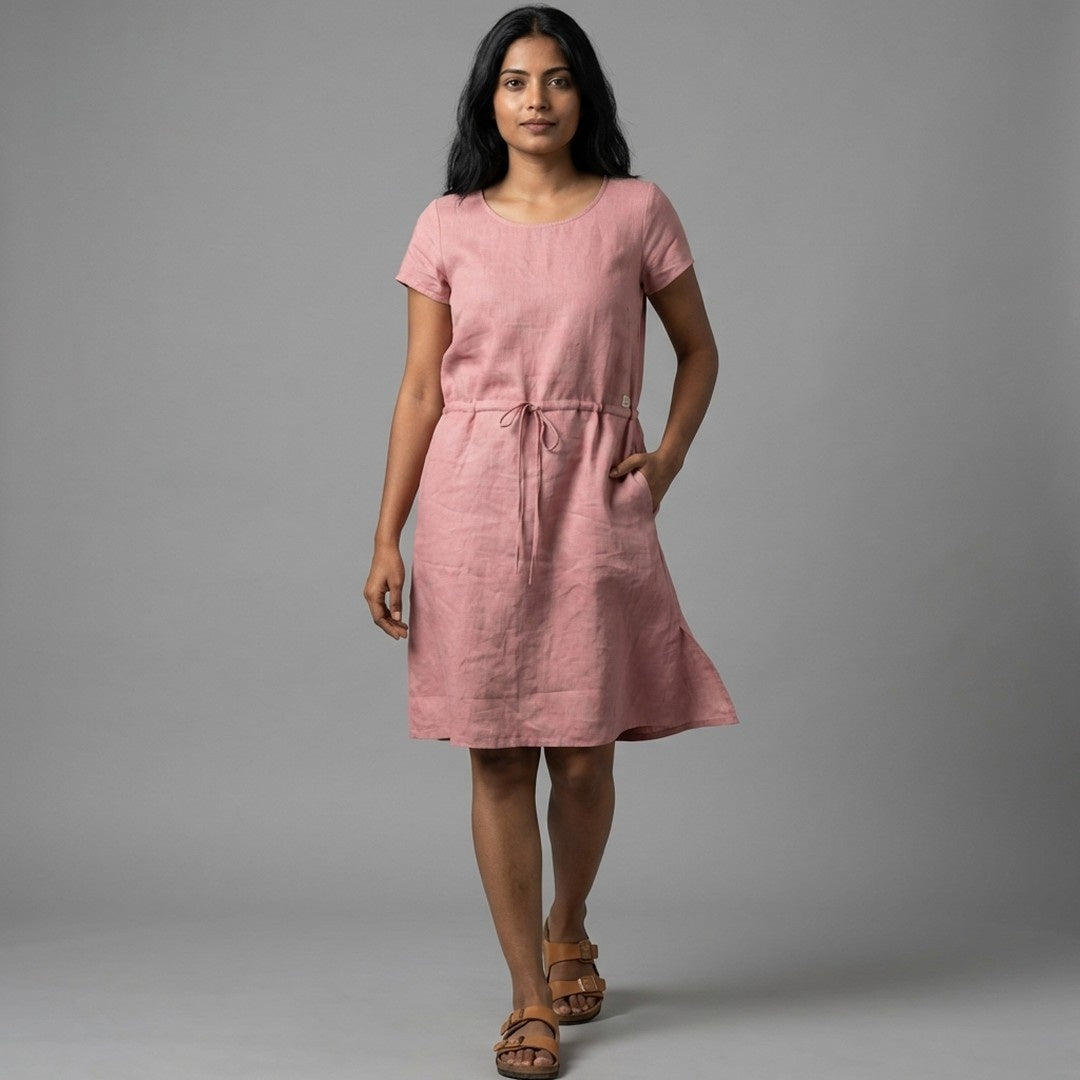 Summer dress - 100% Linen Non Transparent - Women - Pink