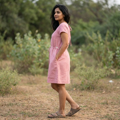 Summer Linen Dress for Women- Pink