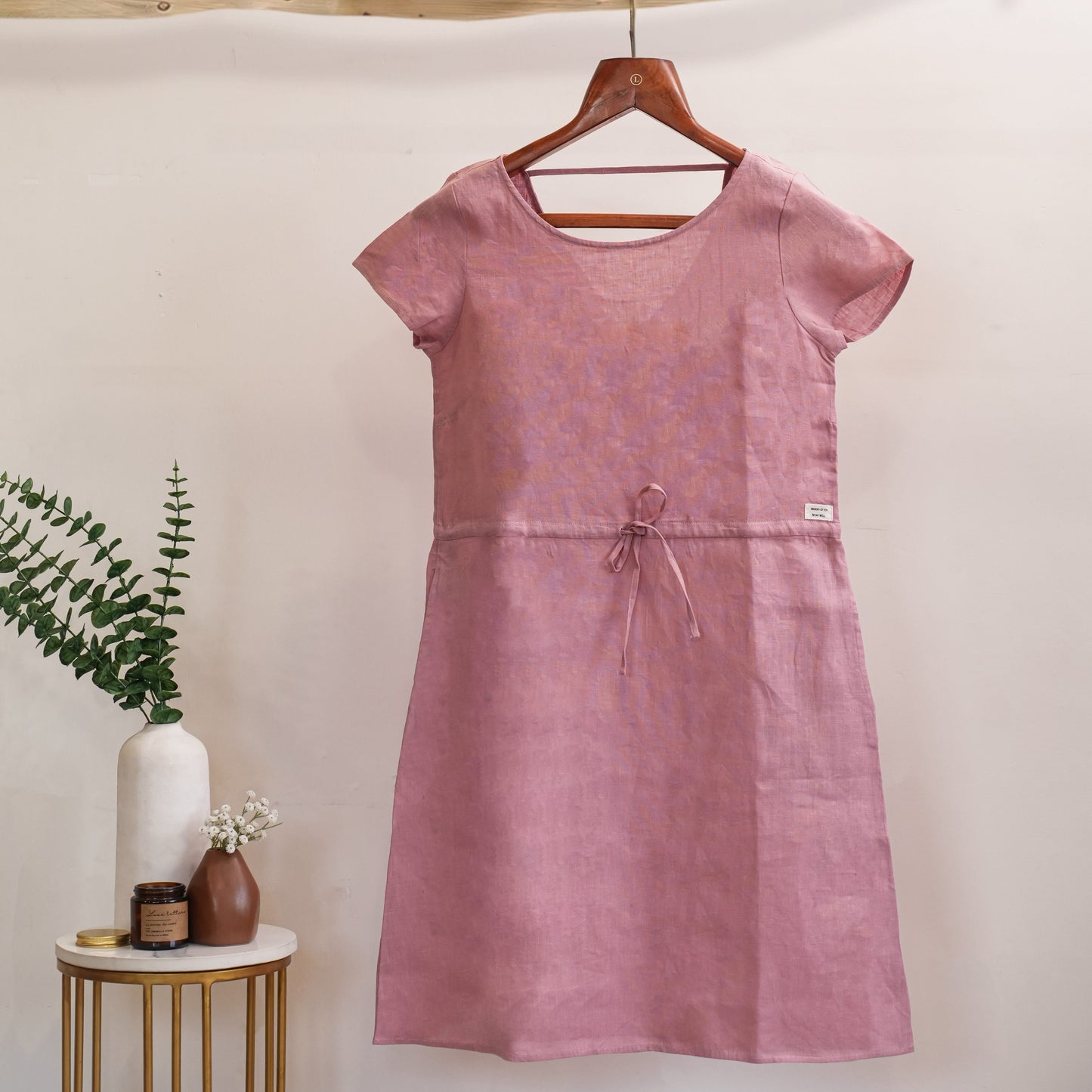 100% linen pink summer dress