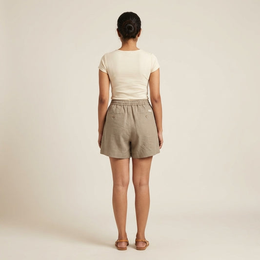 Linen Skorts for Women (Rimore X Sara)- Taupe