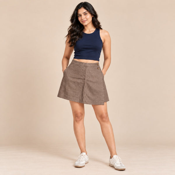 100% Pure Linen Skorts for Women with Pockets - Taupe