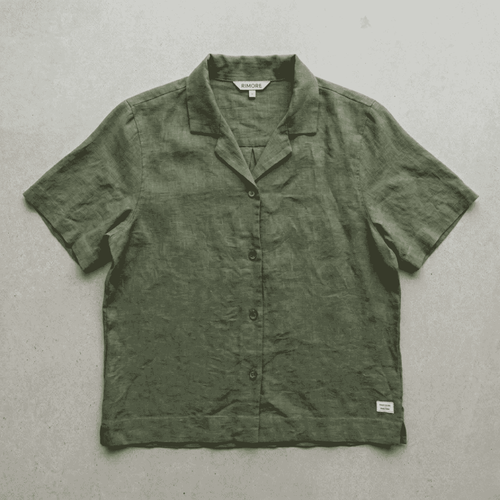 Open Collar Half Sleeve Linen Shirt - Women - Sage