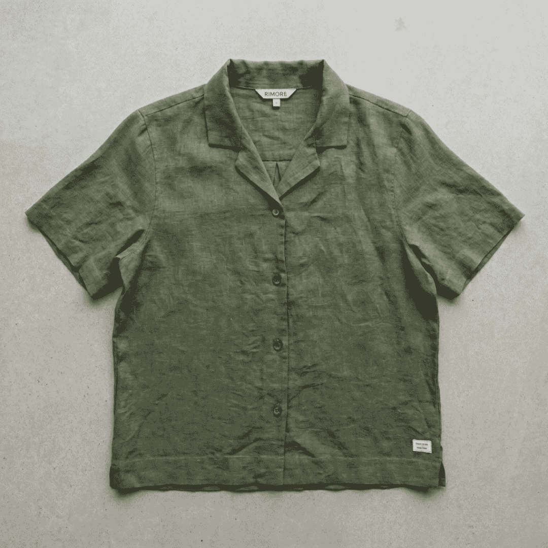 Open Collar Half Sleeve Linen Shirt - Women - Sage