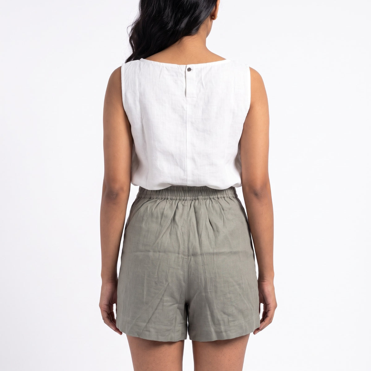 100% Pure Linen Round neck sleeveless top for Women - White