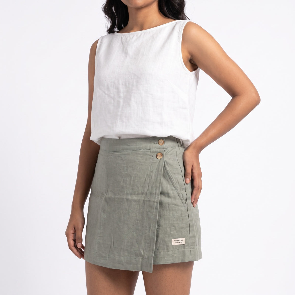 100% Pure Linen Round neck sleeveless top for Women - White